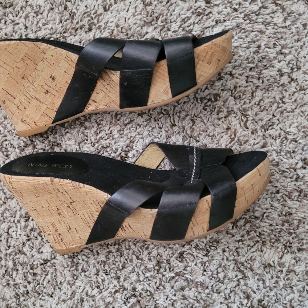 Nine West Black Wedge Sandals